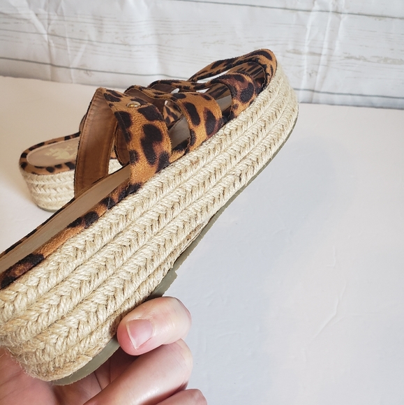 Camel Toes Leopard Print Wedge Sandals Open Toe Slip On Shoes Animal Print - Picture 10 of 13
